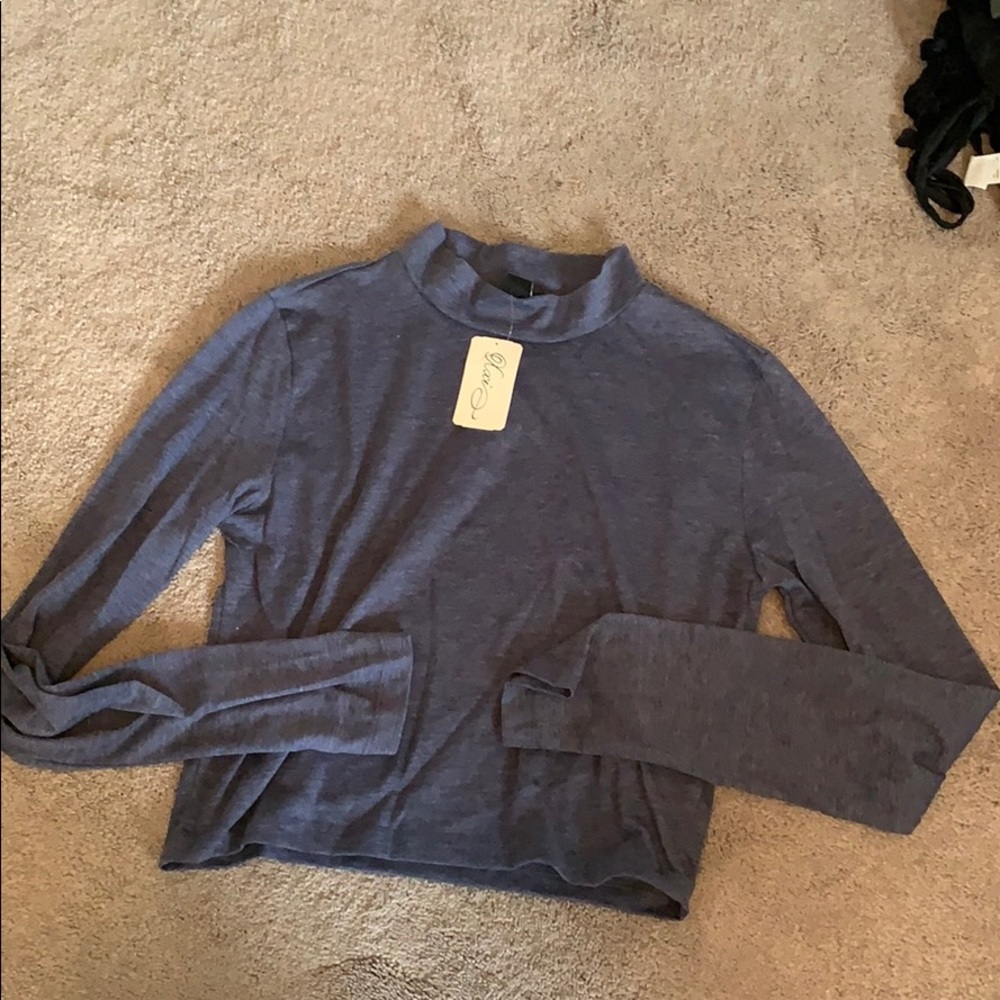 NWT blue high neck long sleeve crop top